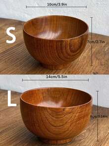 1pc Natural Wood Rice Bowl Japanese Style Simple Wooden Pattern Large-Capacity Soup/Noodle Bowl, Household Tableware School Supplies,Christmas Gift - 棕色 - 查看 12