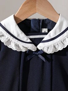 女童夏季短袖水手领公主裙，校园风 - 寶藍色 - 查看 3