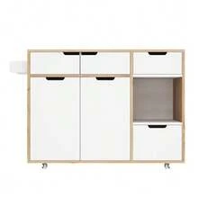 Carrito de cocina de estilo nórdico moderno con ruedas universales de 360°, estante de almacenamiento con cajones y toallero, bandeja plegable y cierre silencioso con resorte, diseño de almacenamiento flexible. - Caqui - Ver 6