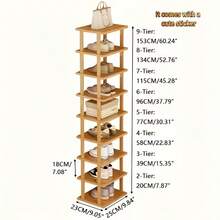DIY Bamboo & Wood Vertical Shoe Rack - Multi-Functional Vertical Storage Shelf, Space-Saving Home Organizer Suitable For Various Rooms, Made Of Wood Board Structure - Multicolor - View 9