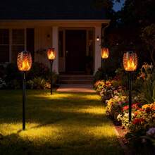 Solar Lantern Outdoor Flame Light LED Taller And Larger Flickering Flame Solar Flashlight IP65 Waterproof Outdoor Lighting Solar Aisle Light Christmas Decoration Garden Yard, 8/2 Pack - 均碼 - 查看 6