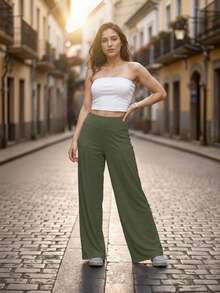 Pantalon Olgado Sin Bolsas - Verde militar - Ver 1