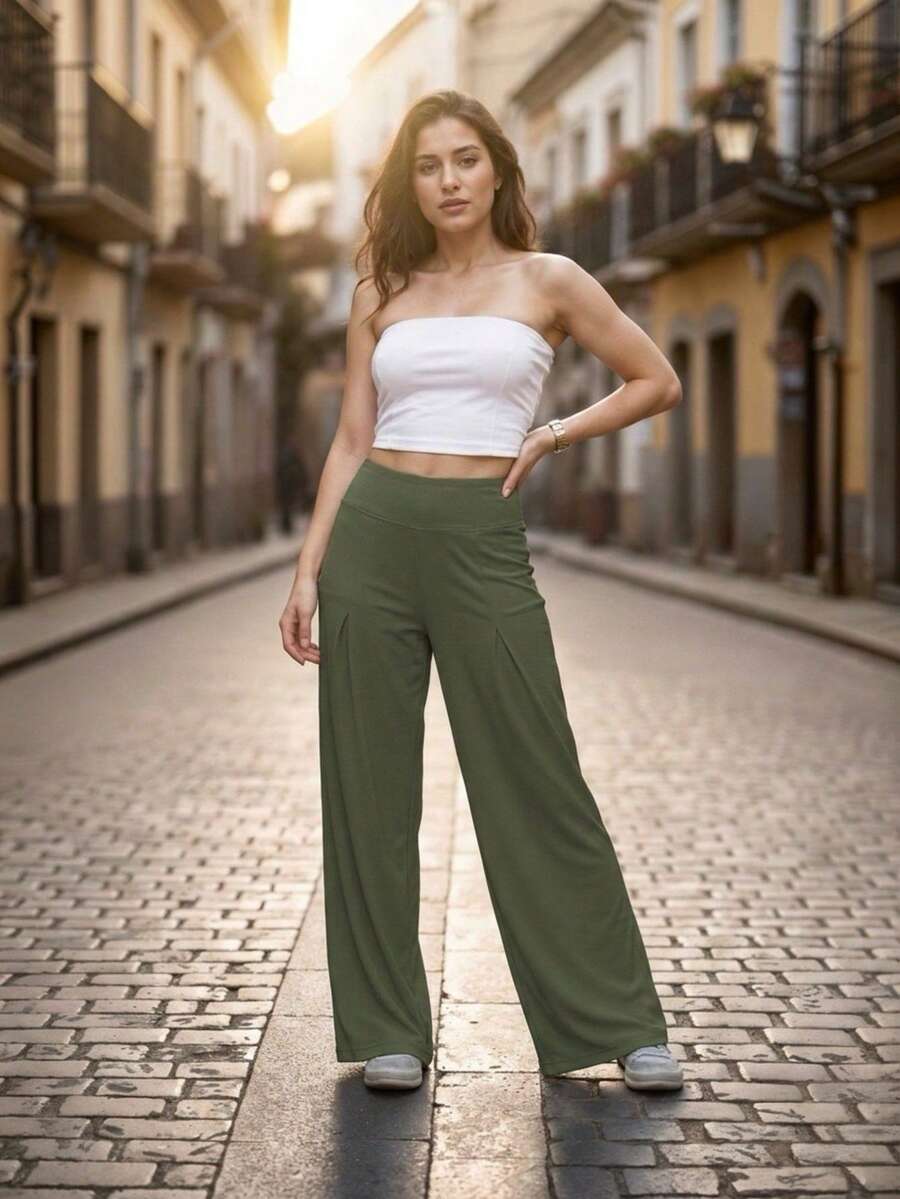 Pantalon Olgado Sin Bolsas - Verde militar - Ver 1