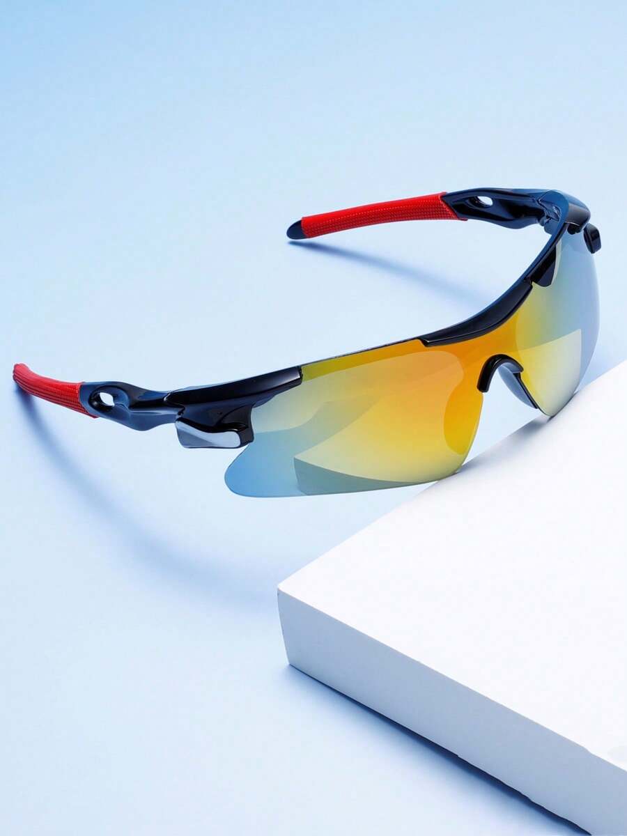 1 Pair Fashionable Multi-Color Large Frame Outdoor Sports Goggles, Adult Windproof Sandproof Mountaineering Cycling Goggles, Mountain Bike Riding Goggles, Driving Goggles, Outdoor Cycling Accessories, Fishing Goggles - Multicolor - View 1