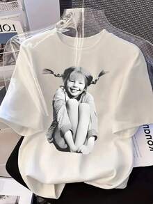 女士日常个性造型圆领短袖休闲春/秋/夏T恤 白色 - 白色 - 查看 4