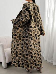 Women's Elegant Jacquard Flare Sleeve Loose Arabic Abaya Robe - Black - View 2