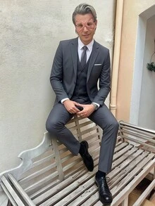 Men's Suit 3 Piece Blazer Jacket Vest Trousers Casual Fashion Wedding Dating Nightclub Formal Events Gift Business Casual Size XS-XXXL Adult Suit Tuxedo - Màu xám đen - Xem 3