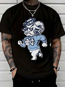 Vintage Angry Ram Mascot Wearing UNC Hat And NC Sweater Symbolizing Strength And Team Spirit 100% Cotton Men's Tshirt - màu đen - Xem 6