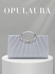 Bolso de mano de noche con cristales brillantes de OpulAura, diseño elegante plisado con brillo y correa de cadena metálica, bolso de fiesta brillante y glamoroso para mujeres, novias, que combina perfectamente con atuendos y vestidos de fiesta para Año Nuevo, adecuado para baile de graduación, boda y eventos de gala - Plateado - Ver 9