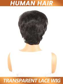 باروكة شعر بشري قصير للنساء بتصميم إلف، دانتيل أمامي شفاف 13x4، شعر مستقيم بقصة بوب - Natural Black - مشاهدة 5