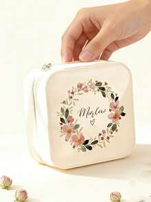 Personalized Name Jewelry Box, Custom Classic Rectangle Fabric-Lined Travel Case With Zipper Closure And Cufflink Compartment,Bridesmaid Gift Box - Multicolor - View 5