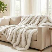 Luxury White Fur Throw Blanket For Couch,Thick Warm Faux Fur Blanket With Black Tip, Fuzzy Fluffy Cozy Sofa Blanket - 白色 - 查看 2