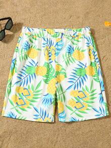 Family Matching Swimsuit Pineapple Print Ruffle Hem One Piece Bathing Suit Women Kids Girls Beachwear Swim Trunks Men&Boys Swimwear For Whole Family - 男士 - 查看 4