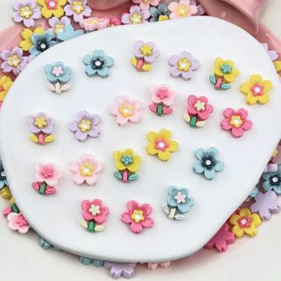 20/50pcs Mixed Mini Sakura Flower Petals, Flat Back, Handmade Stickers For Earrings, Hair Accessories, Jewelry DIY, Resin Crafts Decorative Stickers (Suitable For 14 Years Old And Above)