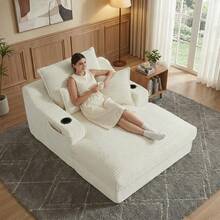 67"Oversized Boneless Sofa Bed With Cup Holder Storage Bag Deep Seat Sleeper Couch Reading Couch For Living Room, Bedroom, Apartment,No Assembly Required,White - 白色-67英寸 - 查看 1