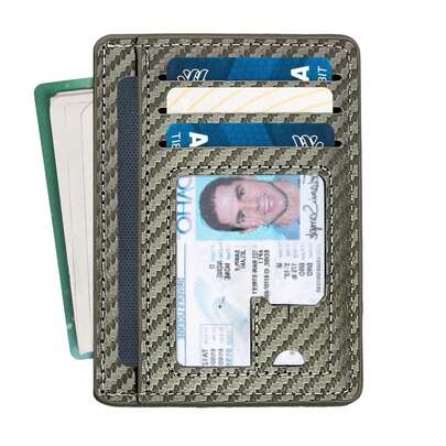 KAIDUCH 1 pieza Billetera de tarjeta delgada para hombres con ventana de identificación transparente, tarjetero mini multifunción ultradelgado, monedero para uso diario, organizador de tarjetas de viaje de negocios para mujeres