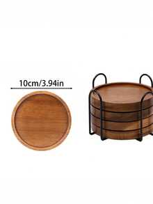 5件套日式竹木杯垫，含1个铁架，木质茶杯垫，圆形木质茶盘隔热垫，禅意木质杯垫套装，圆形木质茶杯垫套装 - 彩色 - 查看 5