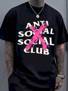 Anti Social Social Club X Pink Graffiti T Shirt Streetwear Fashion Men Women Casual Graphic Tee Urban Style Hip Hop Clothing - 黑色 - 查看 1