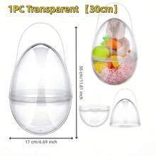 10-30cm Grande secchio di plastica trasparente con manico | Contenitore a forma di uovo extra large, adatto per la caccia alle uova di Pasqua riempite, decorazione per feste, cesto per la caccia alle uova di coniglio, forniture per feste di primavera - Stili multipli - Visualizzare 9