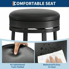 Set Of 2/4 Backless Swivel Bar Stools 30 Inch, Counter Height Kitchen Stools With Footrest, Waterproof PU Leather Seat & Sturdy Metal Frame, Perfect For Kitchen Island And Home Bar - Black - View 7