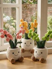 13.78inch Cute Smiling Face Potted Plant Plush Toy-Super Soft And Fluffy.Silicone Doll Full Silicone Body Plush Anime Figure Stuffed Animal Teddy Bear Plushies Office Desk Accessories Room Decor Halloween Squishy - Multicolor - View 9