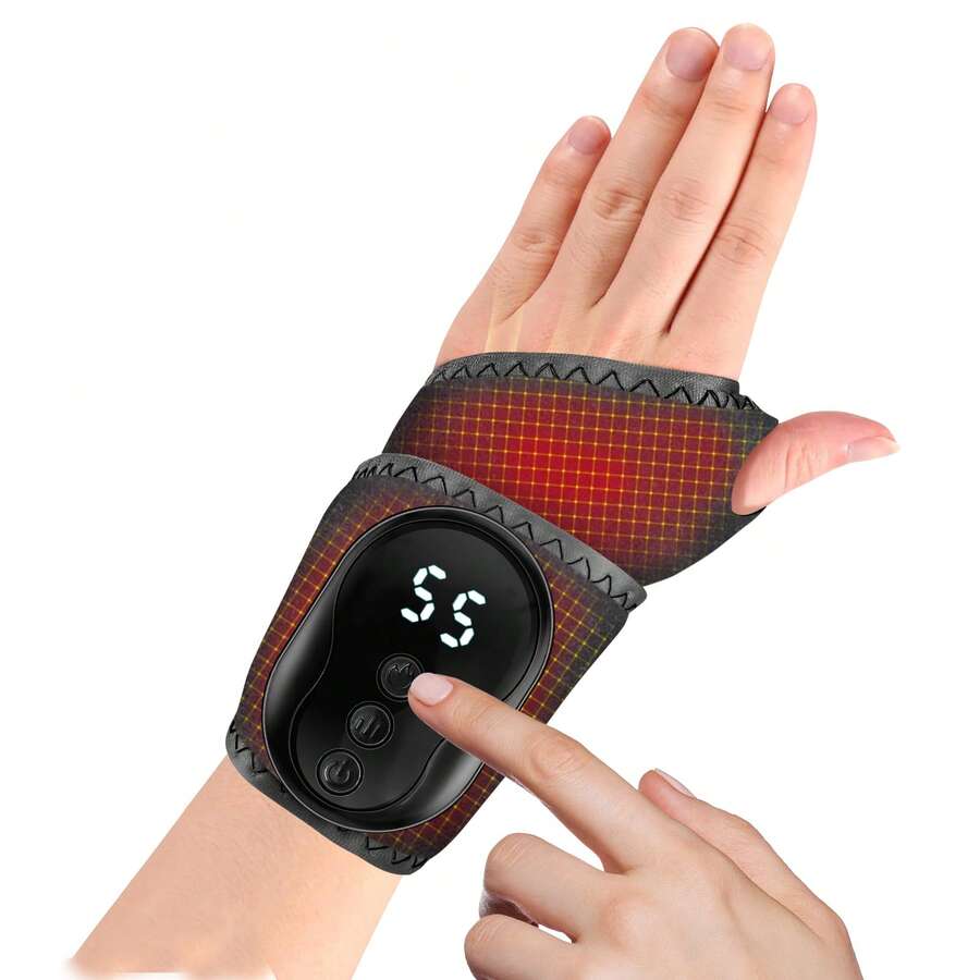 1PC Wrist Massager, 3 Level Hot Compress Masage Wrist Massage, Electric Wrist Protector, Hot Compress Hand Wristband, 1800mAh Rechargeable Battery
