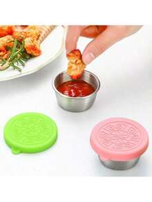 2/6pcs X 1.6oz Stainless Steel Salad Dressing Containers With Lids, Small Leak-Proof Reusable Portable Sauce Cups For Lunch Boxes, Picnic, Travel Meal Prep And Kitchen Storage - Multicolor - View 7