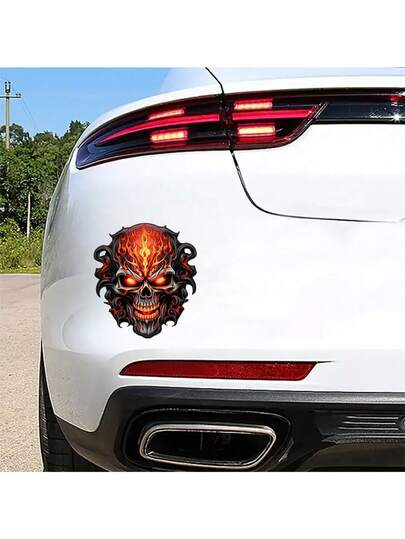 PVC Material Totenkopf Flamme Aufkleber für Auto und Motorrad Dekoration, kratzfest und UV-beständiger Vinyl Aufkleber für DIY und Beschriftung
