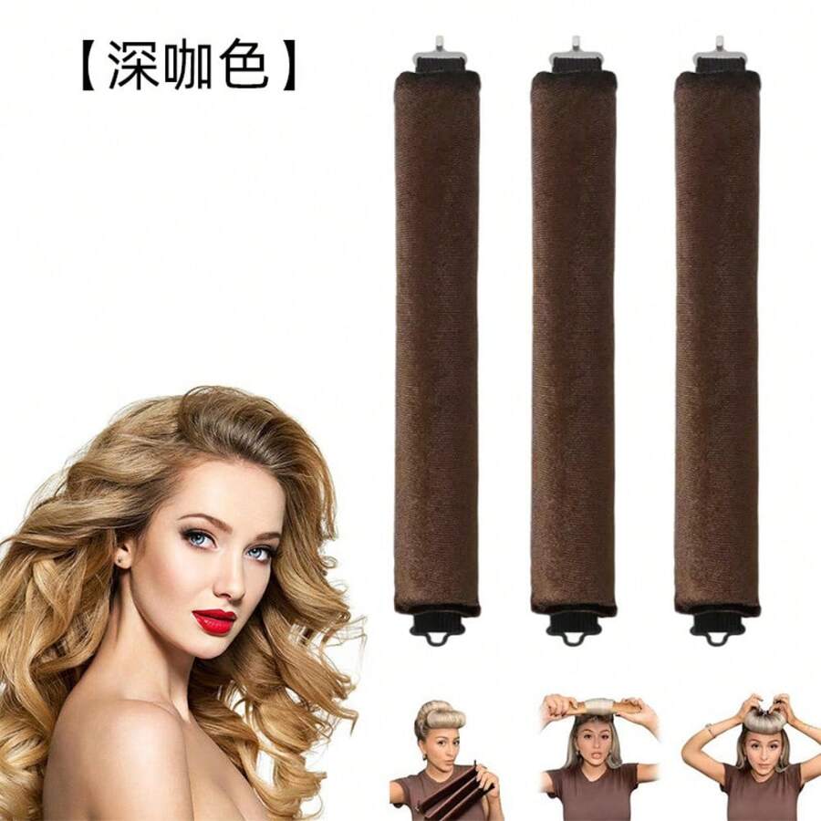 Lazy Person's Wavy Hair Styling Tool - Big Wavy Sleep Curling Iron No-Heat Sponge Sleep Curling Wand For Hair Ends - 深咖啡色 3 件裝 - 查看 1