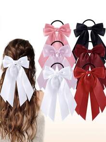 Bộ 6 dây buộc tóc nơ cho bé gái, băng đô không gây hư tổn tóc, phụ kiện tóc ruy băng. - Nhiều màu - Xem 2
