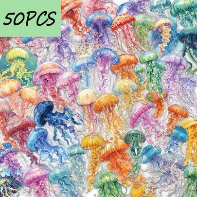 SCXXBSW 50张彩色水母创意贴纸，适用于装饰头盔、水瓶、手机，防水PET材质贴纸