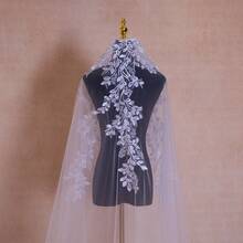 European And American Single-Layer Long Mantilla Veil, Ethereal Lace Hair Comb Style Bridal Wedding Dress Accessory - A - View 4