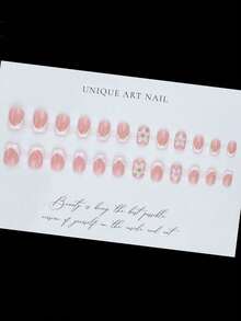 24 piezas de uñas postizas cuadradas medianas, diseño de corazón y tulipán dulce del Día de San Valentín con cobertura completa y uñas removibles, adecuadas para mujeres en fiestas, bailes y uso diario - Rosa - Ver 3