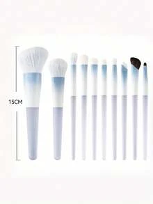 10pcs Makeup Brush Set, Animal Hair Makeup Brushes - Blue - View 5