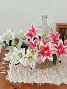 Artificial Lily Flower Decor, Living Room Decoration, Fake Flower, Wedding Floral Arrangement, Photography Prop - Multicolor - View 3