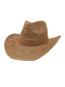 1 pieza Sombrero de paja para mujer, sombrero de paja de estilo bohemio de poliéster, adecuado para uso diario al aire libre - Multicolor - Ver 8