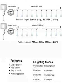 Solar Outdoor Garden Lights String,Water Drop Crystal String Lights,5M 20 Leds/7M 50 Leds 8 Modes Waterproof Fairy Light For Outdoor Patio Yard Party Holiday Christmas Tree,Home,Lawn,Wedding,Balcony,Camping Decor (Multicolor/Warm White/White) - Solar String Lights - Water Droplet Decorations - View 12
