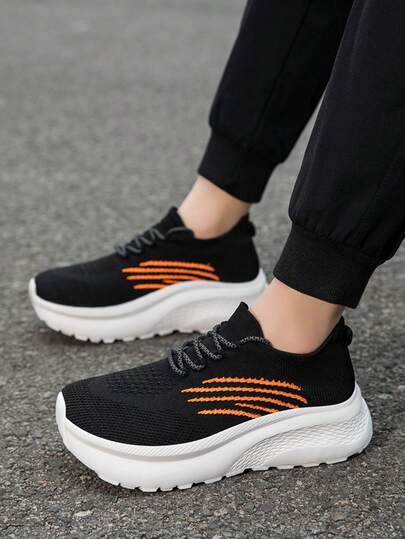 Plus Size Knit Sneakers, Casual Sports Shoes, Running Shoes, Soft Elastic Knit Upper, Shock-Absorbing Midsole, Breathable Walking Shoes, Suitable For All Seasons, Suitable For Work And Commuting