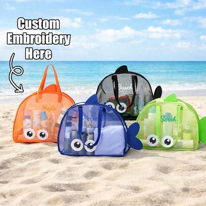 Túi lưới hình cá hoạt hình cá nhân hóa, túi đựng đồ lưới nhẹ, dung tích lớn, thích hợp đựng đồ bơi, đồ chơi, khăn tắm, túi du lịch đi biển, hồ bơi, vật dụng cần thiết cho kỳ nghỉ hè dễ thương dành cho bé trai và bé gái.