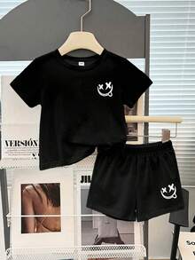 Baby Boy Letter Print Short Sleeve T-Shirt And Shorts - Black - View 2