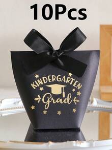 Kindergarten Graduation Gift Box, Foil Stamped Graduation Cap Pattern Ribbon Bow Favor Box, Black & White Square Party Celebration Return Gift Box, Graduation Season Commemorative Gift Box - View 19