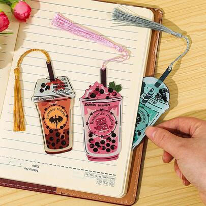 Fun Milk Tea Cup Shaped Acrylic Bookmark - A Must-Have Item For Students, Book Fans, And Milk Tea Enthusiasts, Categorized And Designed For Reading Novels With Themes Of Dark Romance, Fantasy Romance, And Romance.