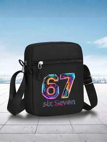 1件/2件创意科技风“67”图案印花棒球帽和斜挎包套装，街头时尚户外运动可调节平沿帽和单肩包，送给朋友和周年纪念日的礼物 - 彩色 - 查看 5