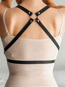 1 pieza Arnés negro de estilo punk sexy con espalda en X para mujer, adecuado para uso diario, citas, fiestas y otras ocasiones - Negro - Ver 2
