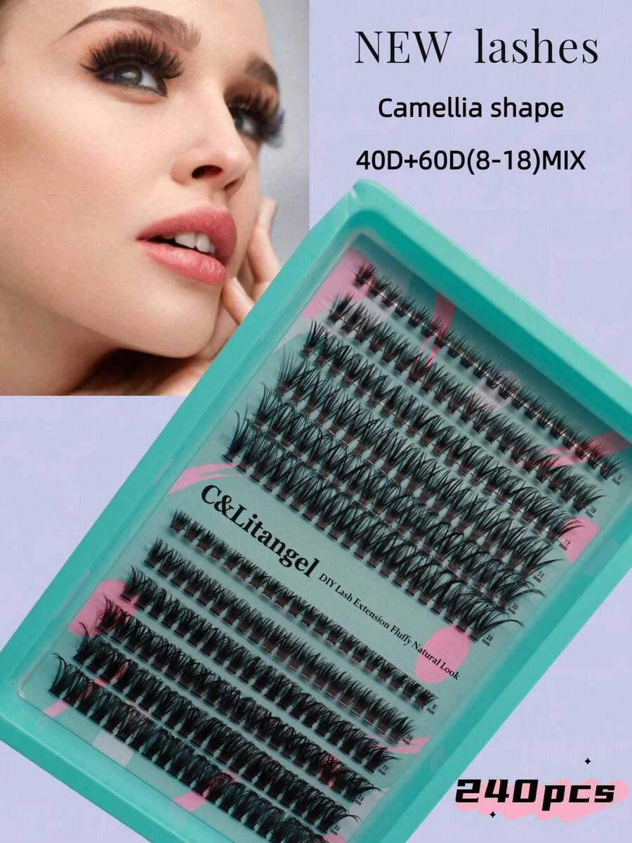Bộ 240 sợi mi giả tự làm, độ dày 40D+60D/kiểu tự nhiên & mềm mại, độ cong D-Curl dày và tự nhiên, phù hợp cho người mới bắt đầu tự làm mi dày và tự nhiên tại nhà, độ cong C/D-Curl hỗn hợp, tạo hiệu ứng salon tại nhà, cụm mi mềm mại, nhẹ nhàng, thích hợp sử dụng hàng ngày và dự tiệc. - D - Xem 1