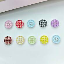 20/40/50 PCS, 1.2cm/1.25cm Round/Heart Grid Print 4-Hole Buttons, Suitable For Clothing Accessories, Dresses, Jackets, Shirts, Sweaters DIY, Dolls, Phone Cases Decoration - Checkered Print - View 7