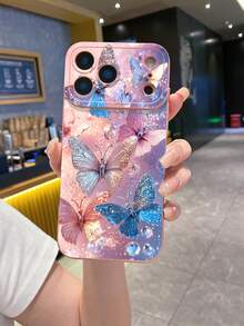 1个闪光蝴蝶保护手机壳，兼容苹果/三星Galaxy手机 - 粉色 - 查看 2