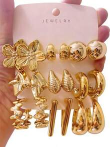 3 Paar/9 Paar Luxus Ohrringe Set in Goldoptik für Ostern, inklusive C-förmige Creolen, gekräuseltes Metall, Gang-Charm, konservierte Blumen Designs. Jedes Teil strahlt eine elegante Aura aus, geeignet für den täglichen Gebrauch, Dates, Partys, nicht verblassend, hypoallergen, vielseitig einsetzbar - Verschiedenfarbig - Übersicht 10