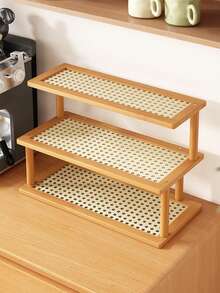 1pc High-Quality Bamboo Storage Rack - Rattan-Style Bookshelf And Cup Holder, Suitable For Living Room, Tea Room, Kitchen, Etc.; Can Store Miscellaneous Items And Small Objects; Durable Material; Space-Saving Design; Freestanding Shelving Unit; Tea Cup Rack; Display Shelf; Coffee Cup And Water Glass Holder - View 11