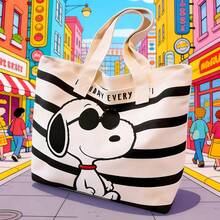 SNOOPY 1个条纹帆布包，大容量单肩包，适合通勤、休闲和旅行，可爱百搭，是返校、生日、情人节和母亲节的理想礼物。 - 彩色 - 查看 5